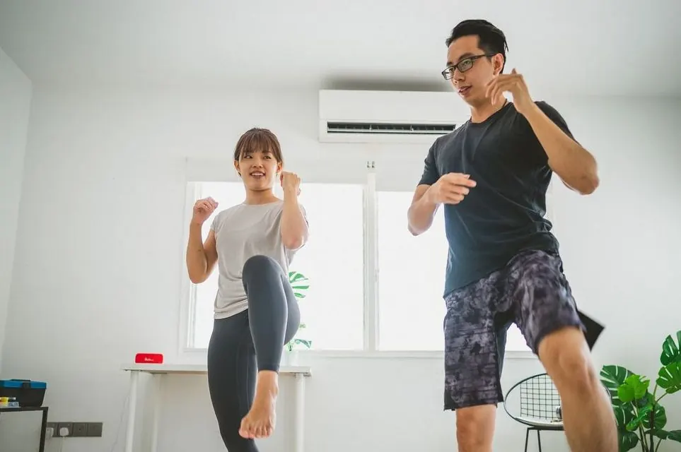 Image of training core strength with a kick