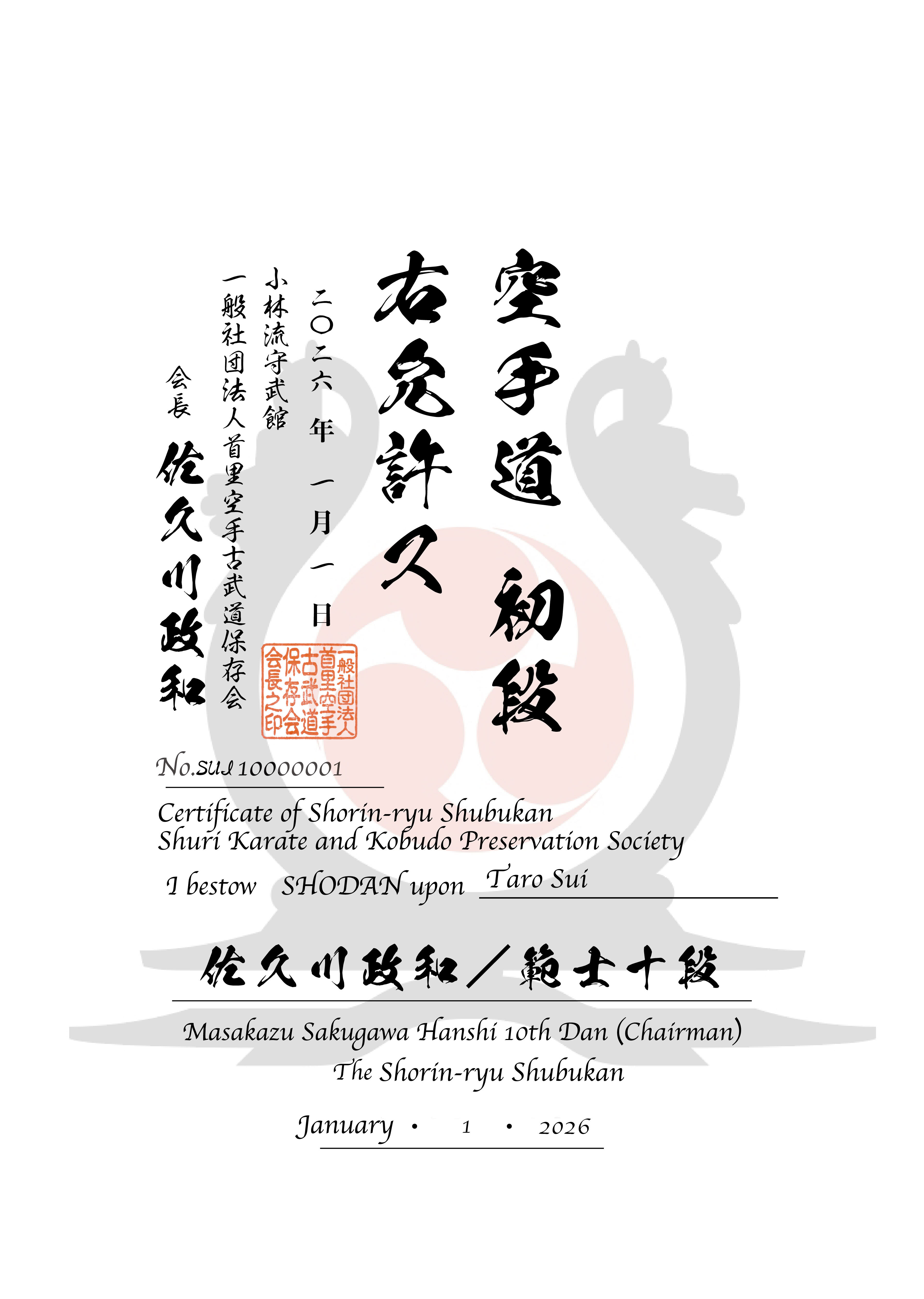 Karate certificate